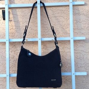THE SAK Black Crochet Shoulder-bag w/ Matching COACH Wallet/Wristlet